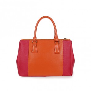 2013 Prada Saffiano Leather Tote Bag 2274 in Orange with Rose red