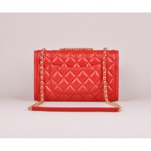2014 Chanel Classic Flap Bag Red Sheepskin Leather A25280 Gold