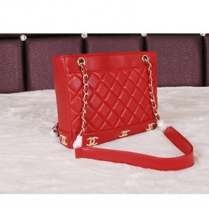 2014 Chanel Shopper Bag Sheepskin Leather A68071 Red