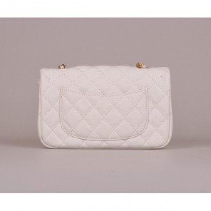 2014 Chanel mini Classic Flap Bag Caviar Leather 1117 White in Gold