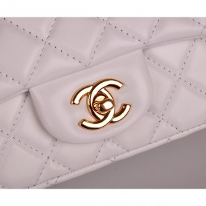 2014 Chanel mini Classic Flap Bag White Original Sheekskin leather A1115 Gold