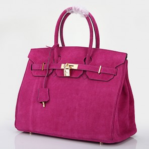 2014 Hermes Birkin 35CM Tote Bag Purpurin Nubuck Leather H35 Gold hardware