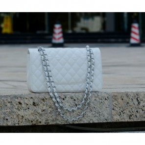 2015 Chanel 1112 Flap Bag Caviar Leather White with Silver