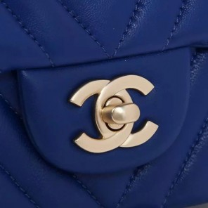 2015 Chanel mini Classic Flap Bag Blue Original Sheekskin leather A1115 Gold