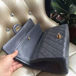 2016 Chanel A30226 Grey Original Glazed Crackled Leather Flap Bag Gold