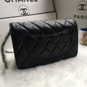 2016 Chanel A33814 Black Sheekskin Leather Mini Flap Bag in Silver