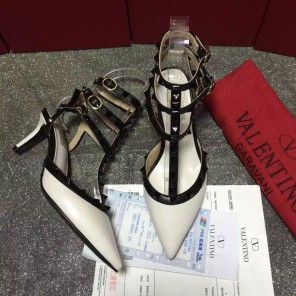 2016 Valentino women shoes in sheepskin leather with Rivet Heel Height 6.5cm