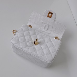 Chanel 1115 mini Classic Flap Bag Caviar Leather white in Gold