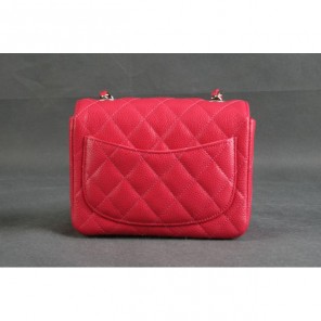 Chanel 1115 mini Classic Flap Bag Original Caviar Leather Red in Silver