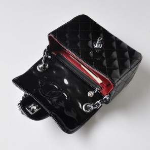 Chanel 1115 mini Classic Flap Bag Patent Leather Black in Silver