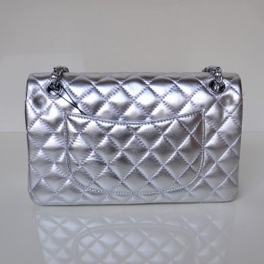Chanel 2.55 Classic Flap Bag Sheepskin Leather in Silver with Silver Hardware