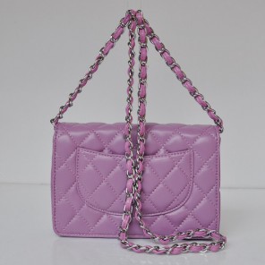 Chanel A33814 Sheepskin Leather Flap Bag Purple in Silver