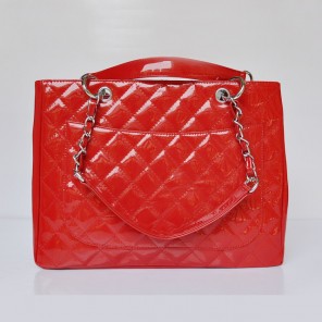 Chanel Classic CC Shopping Bag 20995 Patent leather Red Silver