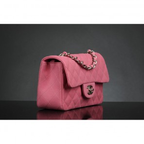 Chanel mini Classic Flap Bag Original Caviar leather 1117 Peach in Silver