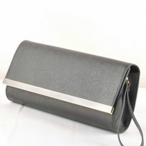 Fendi Pequin Rush Saffiano Pouchette Clutch F2558 Black