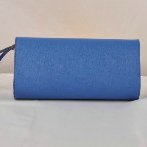 Fendi Pequin Rush Saffiano Pouchette Clutch F2558 Blue