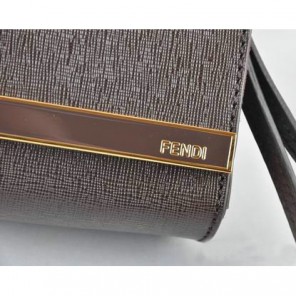 Fendi Pequin Rush Saffiano Pouchette Clutch F2558 Brown