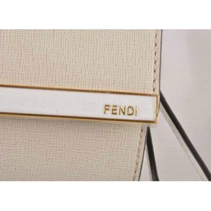 Fendi Pequin Rush Saffiano Pouchette Clutch F2558 White