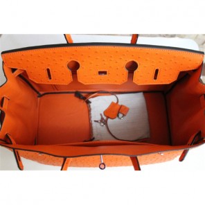 Hermes Birkin 35CM Tote Bag Ostrich Leather Orange with Silver hardware