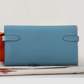 Hermes Kelly Original Saffiano Leather Bi-Fold Wallet A708 Light Blue