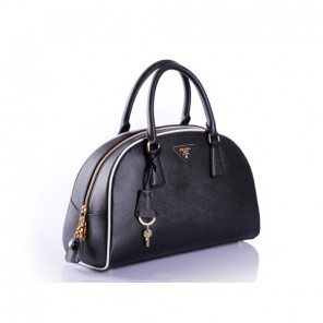 PRADA Saffiano Leather Tote Bag BL0852 in Black with white