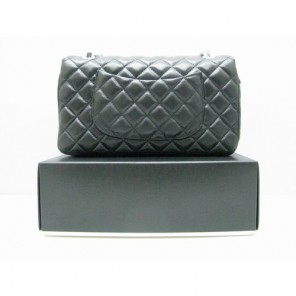 Chanel lambskin leather Black Flap bag with Silver chain