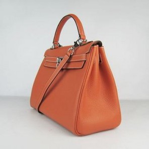 Hermes Kelly Handbags 32CM Orange(silver)