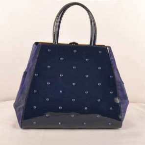 Fendi 2Jours Patent Leather Horsehair Tote Bag F2552L Blue