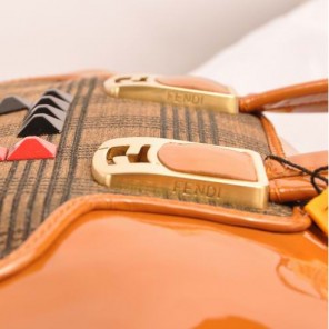 Fendi Chameleon Bag Patent Leather with Fabric F2537 Wheat
