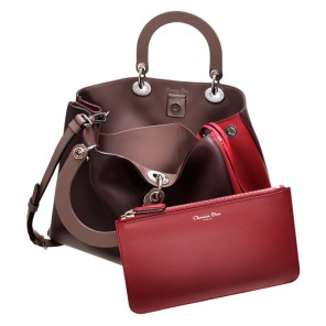 Smooth three-tone amethyst/pigeon grey/cerise leather 