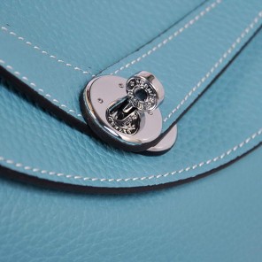 Hermes Lindy 30CM Havanne Handbags 1057 Light Blue Leather Silver Hardware