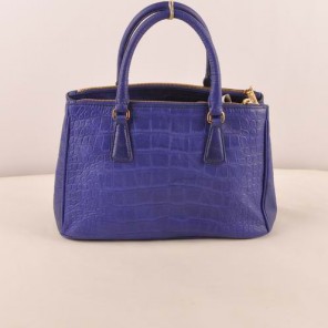 Prada Small Croco Leather Tote Bag Blue