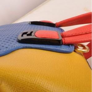 Fendi Chameleon Punch Saffiiano Leather Top Zip Tote Bag 2545 Blue-Yellow