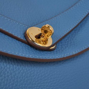 Hermes Lindy 30CM Havanne Handbags 1057 Blue Leather Golden Hardware