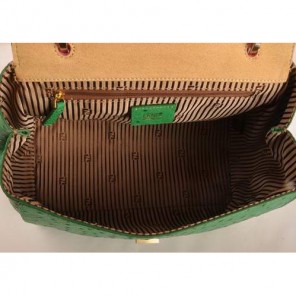 Fendi Silvana Croco-Ostrich Leather Flap Bag 2548 Peach-Green