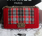 2013 Boy Chanel Flap Shoulder Bag Nubuck & Denim A67086 Red