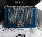 2013 Boy Chanel Flap Shoulder Bag Original Nubuck Leather and Velvet A67086 Blue