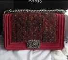2013 Boy Chanel Flap Shoulder Bag Original Nubuck Leather and Velvet A67086 Red