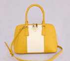 2013 PRADA Saffiano Leather Two Handle Bag 0837 in Lemon with OffWhite
