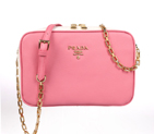 2013 Prada Calf Leather Mini shoulder Messenger Bag 2455 in Cherry pink with white