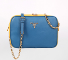2013 Prada Calf Leather Mini shoulder Messenger Bag 2455 in Light blue with yellow