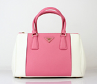 2013 Prada Saffiano Leather Tote Bag 1801 in cherry pink with White