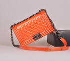 2014 Boy Chanel A67086 Flap Shoulder Bag Original Patent Leather Orange
