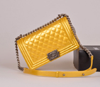 2014 Boy Chanel A67086 Flap Shoulder Bag Original Patent Leather Yellow