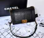 2014 Boy Chanel Flap Shoulder Bag Real Python Leather A67086 Black