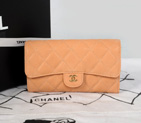 2014 Chanel C006 Apricot Original Cannage Pattern Nubuck Leather Long Tri-Fold Wallet