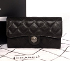2014 Chanel C006 Black Original Leather Long Tri-Fold Wallet with Silver