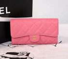 2014 Chanel C006 Pink Original Cannage Pattern Nubuck Leather Long Tri-Fold Wallet
