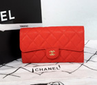 2014 Chanel C006 Red Original Cannage Pattern Nubuck Leather Long Tri-Fold Wallet