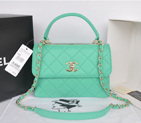 2014 Chanel Classic Top Handle Bag Original Sheepskin Leather A92236 Green